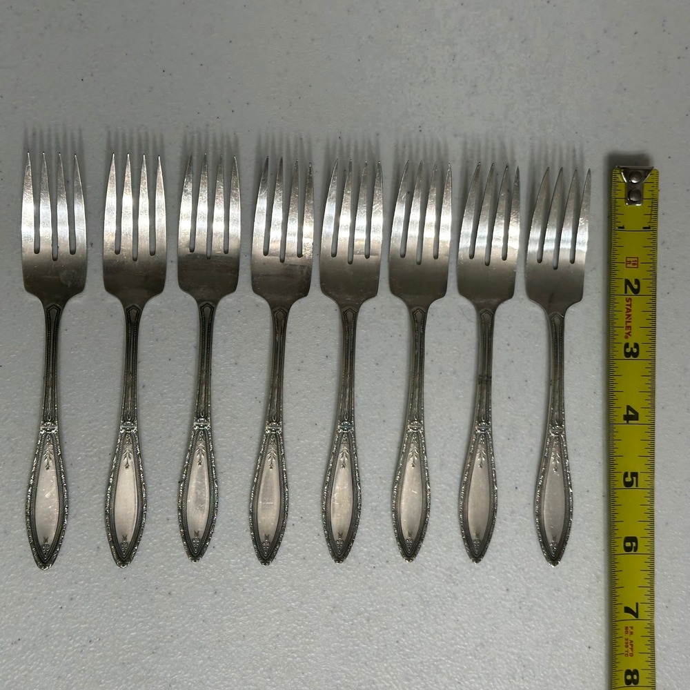 8 Wm.‎ A. Rogers A1 Plus Mystic Coronet Silverplate Salad Forks Flatware Vintage